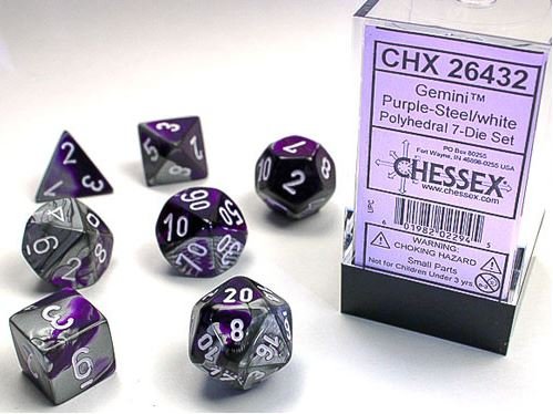 Set de 7 dés - Violet-Acier/Blanc