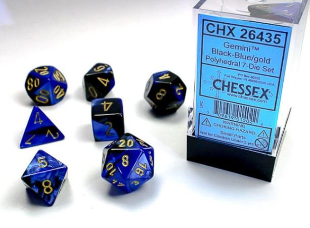 Set de 7 dés - Noir-Bleu/Or