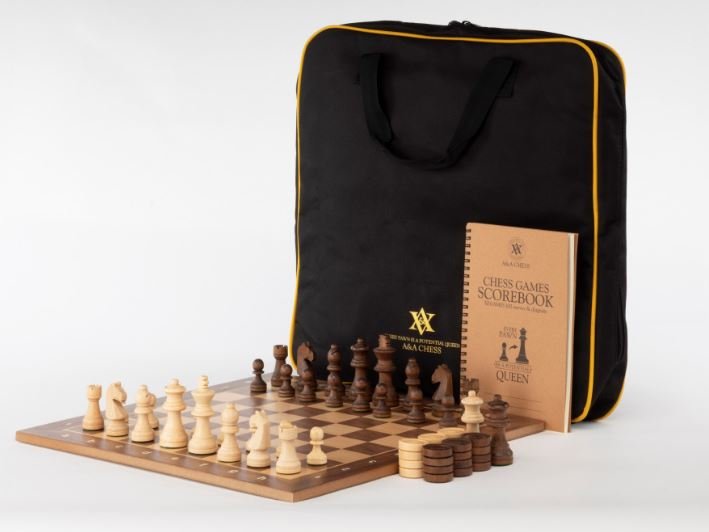 Ensemble échecs Noyer/ Érable + pièces n°3 lestées feutrées